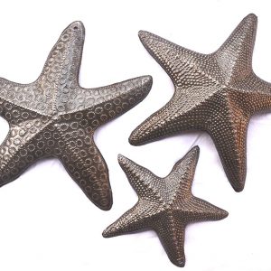 Starfish, Set of 3, Sea Life Nautical Home Decor, Recycled Wall Art 8x8 and 5x5 Inches, Haitian, Decorative, Plaque