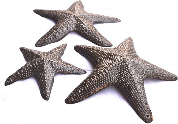 Starfish, Set of 3, Sea Life Nautical Home Decor, Recycled Wall Art 8x8 and 5x5 Inches, Haitian, Decorative, Plaque - Image 3