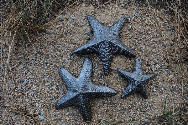Starfish, Set of 3, Sea Life Nautical Home Decor, Recycled Wall Art 8x8 and 5x5 Inches, Haitian, Decorative, Plaque - Image 4
